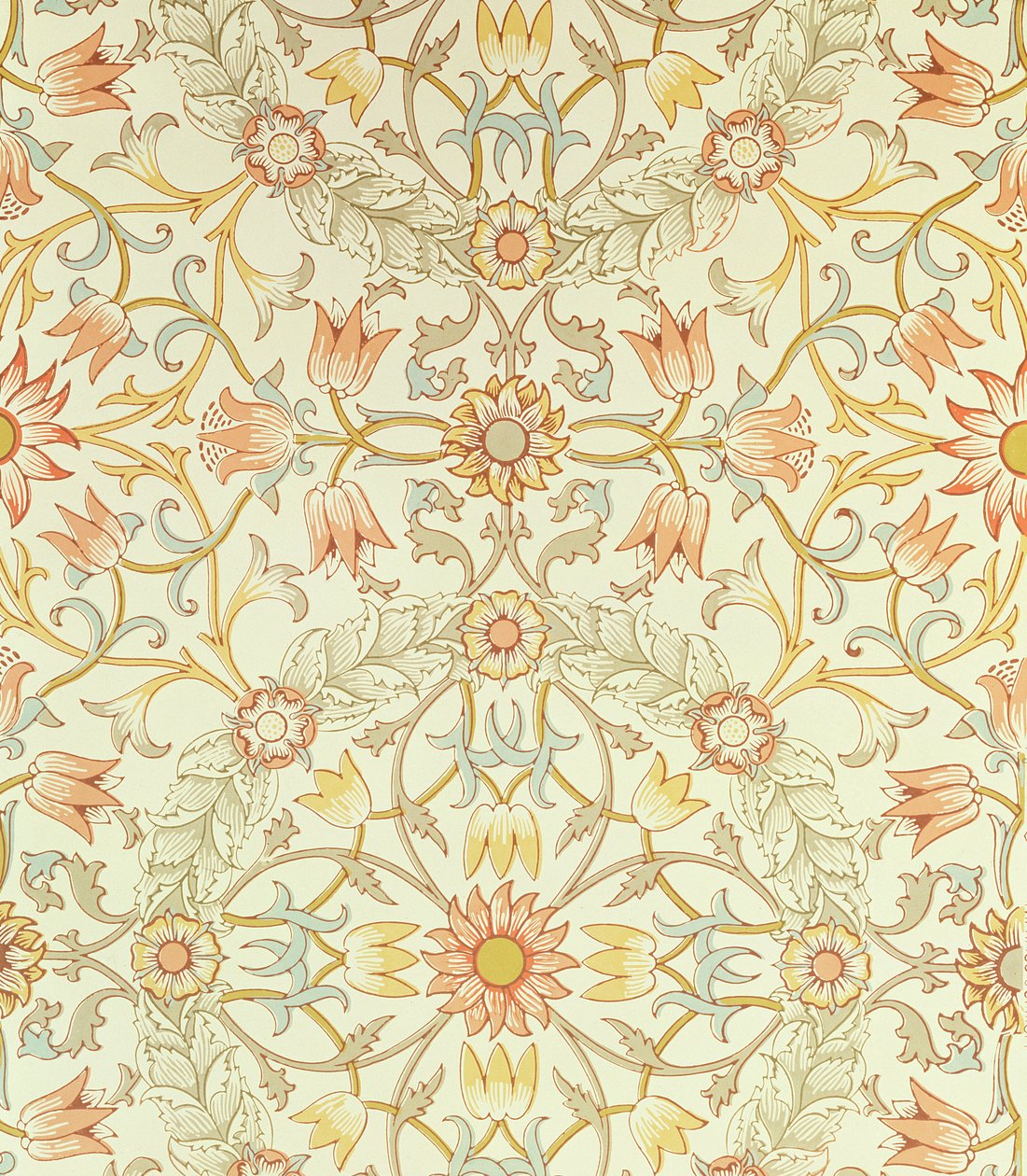 由威廉·莫里斯（William Morris，1834-96）设计的由玫瑰包围的百合花艺设计的壁纸 作者 威廉·莫里斯