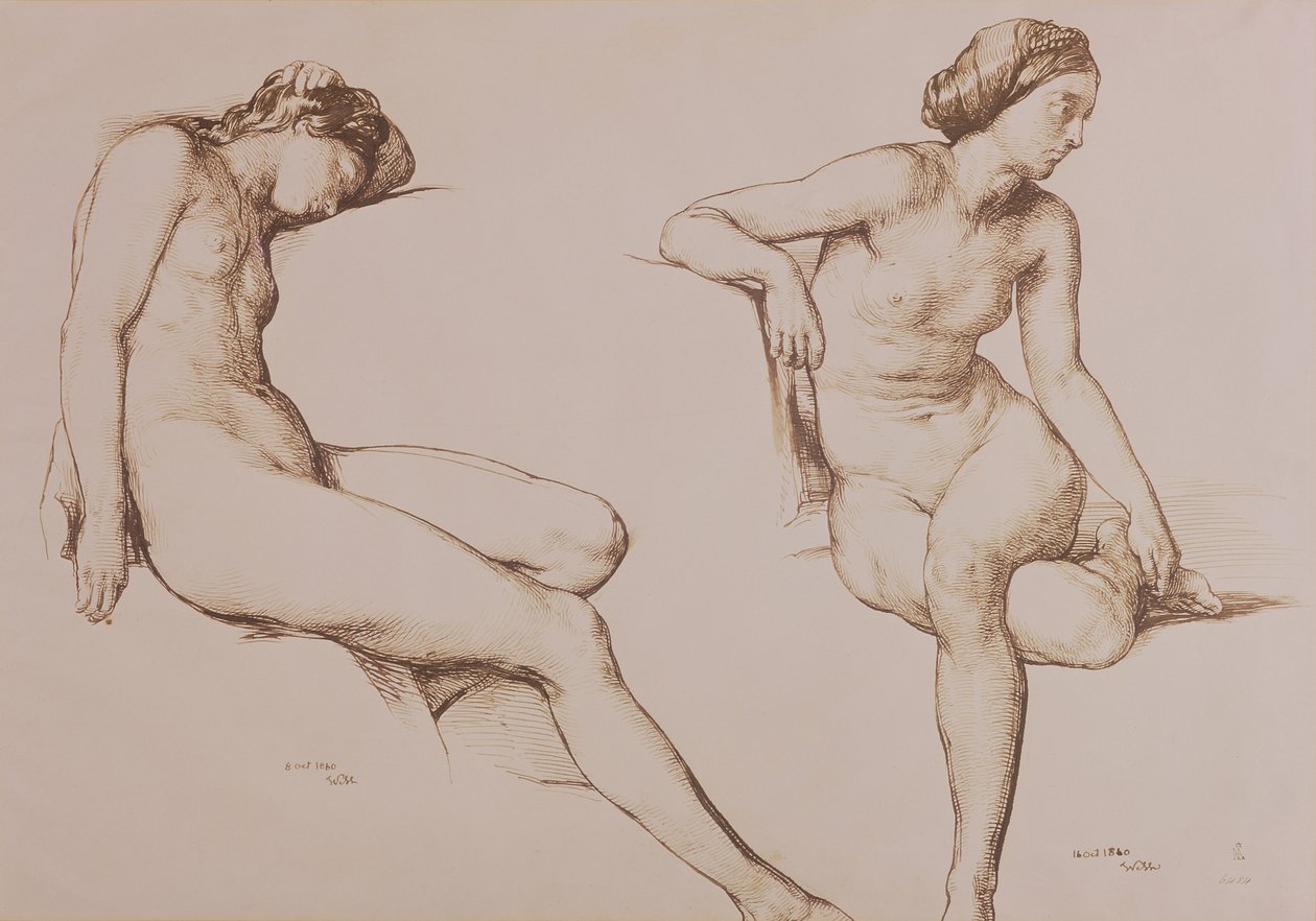 棕褐色的裸体女人画，1860年 作者 威廉·穆雷迪（William Mulready）