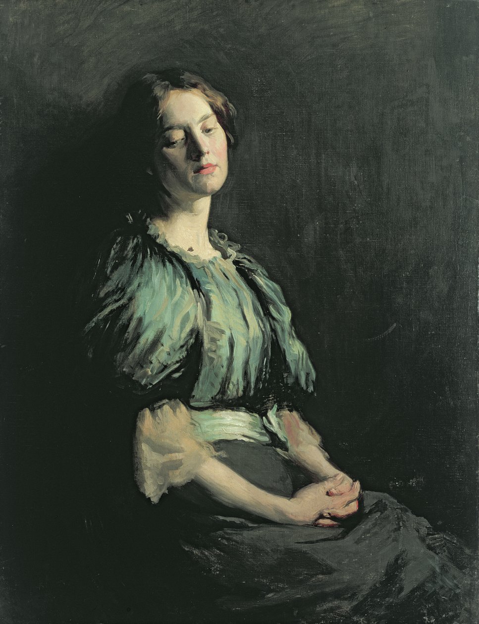 穿着一件绿色礼服的女孩的画象，1899年 作者 威廉·奥彭