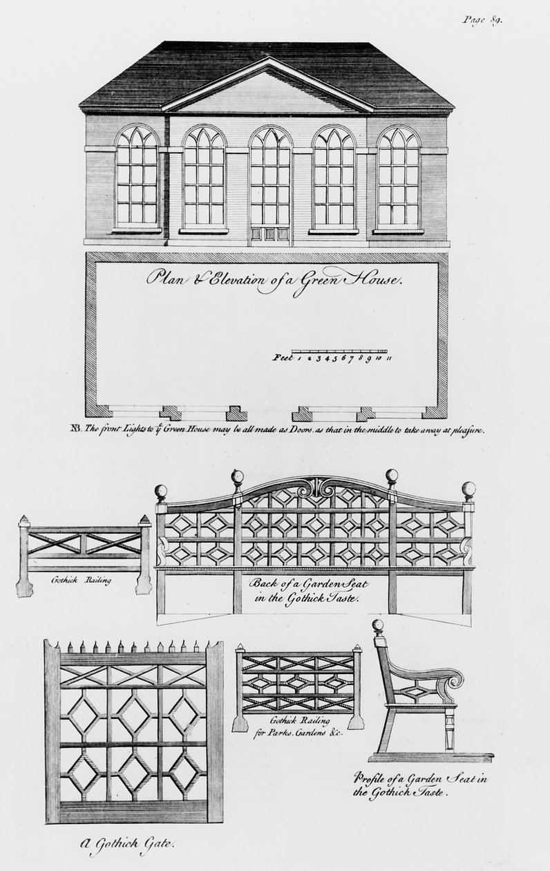绿色房屋的规划和建筑，以及哥特式风格的花园设计，来自&39;The Builder&39;s Companion and Workman&39;s General Assistant&39;，1783年出版 作者 威廉·佩恩
