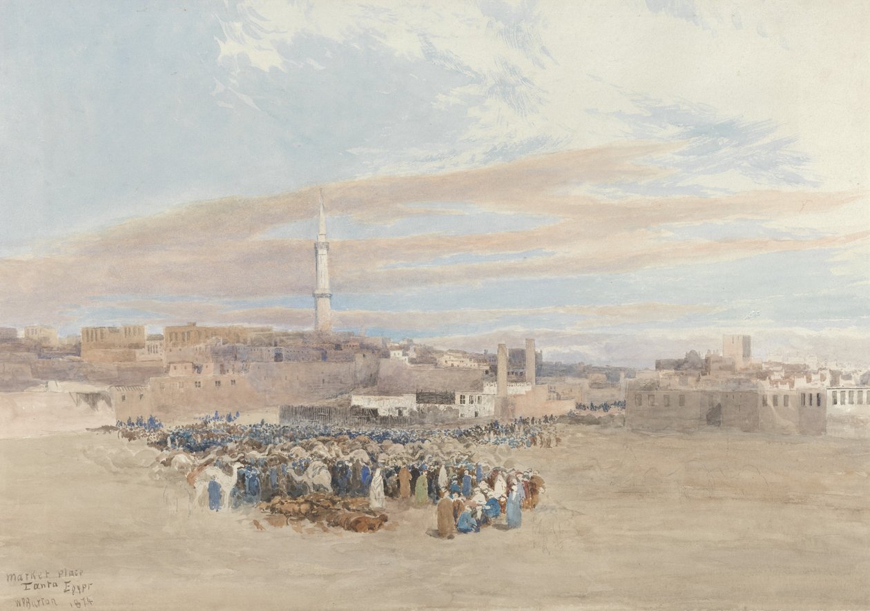 The Market Place，Tanga，Egypt，1874（wc over graphite） 作者 威廉·佩顿·伯顿