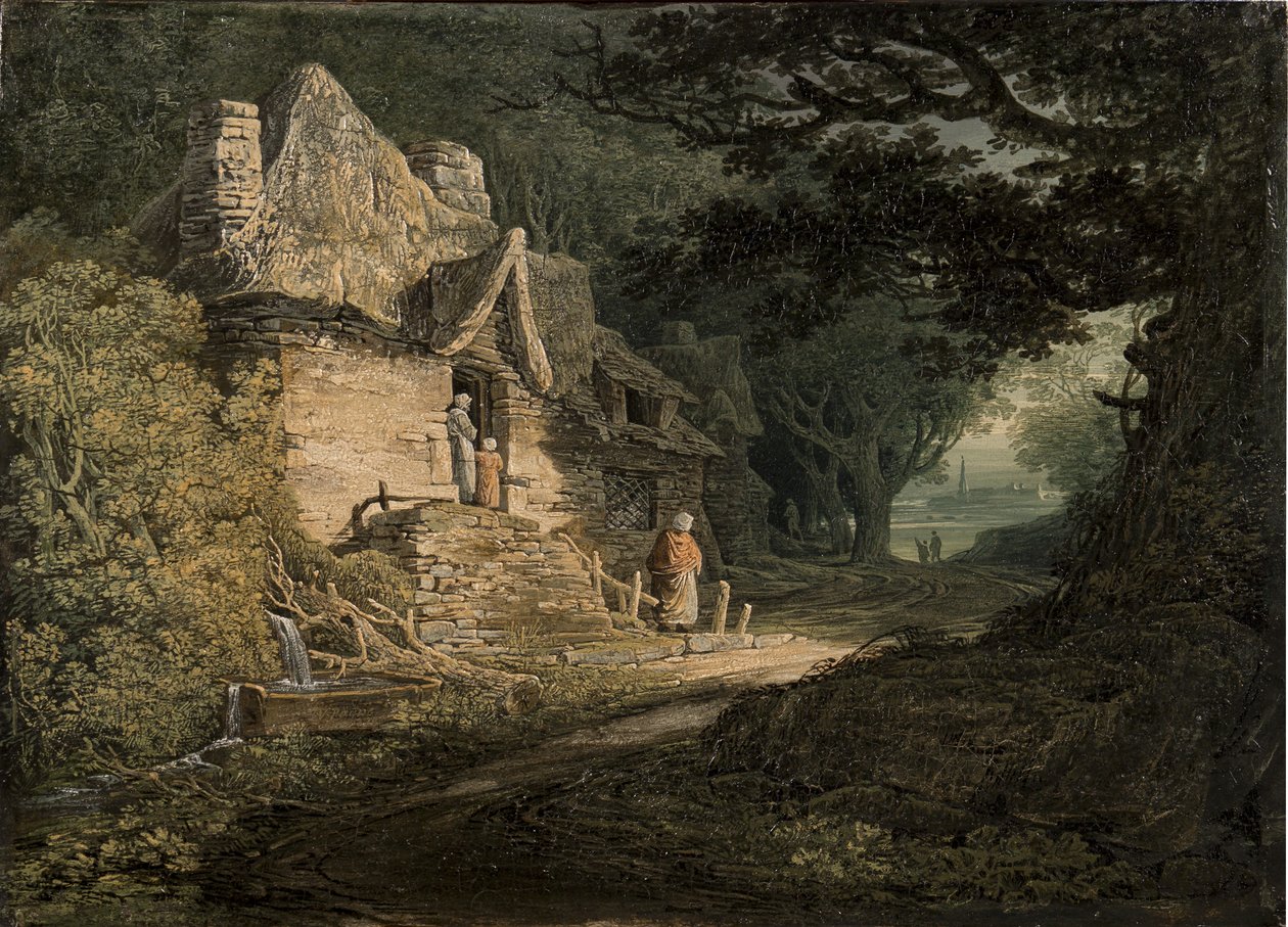 一个小屋由林地小径，1797年 作者 威廉·佩恩