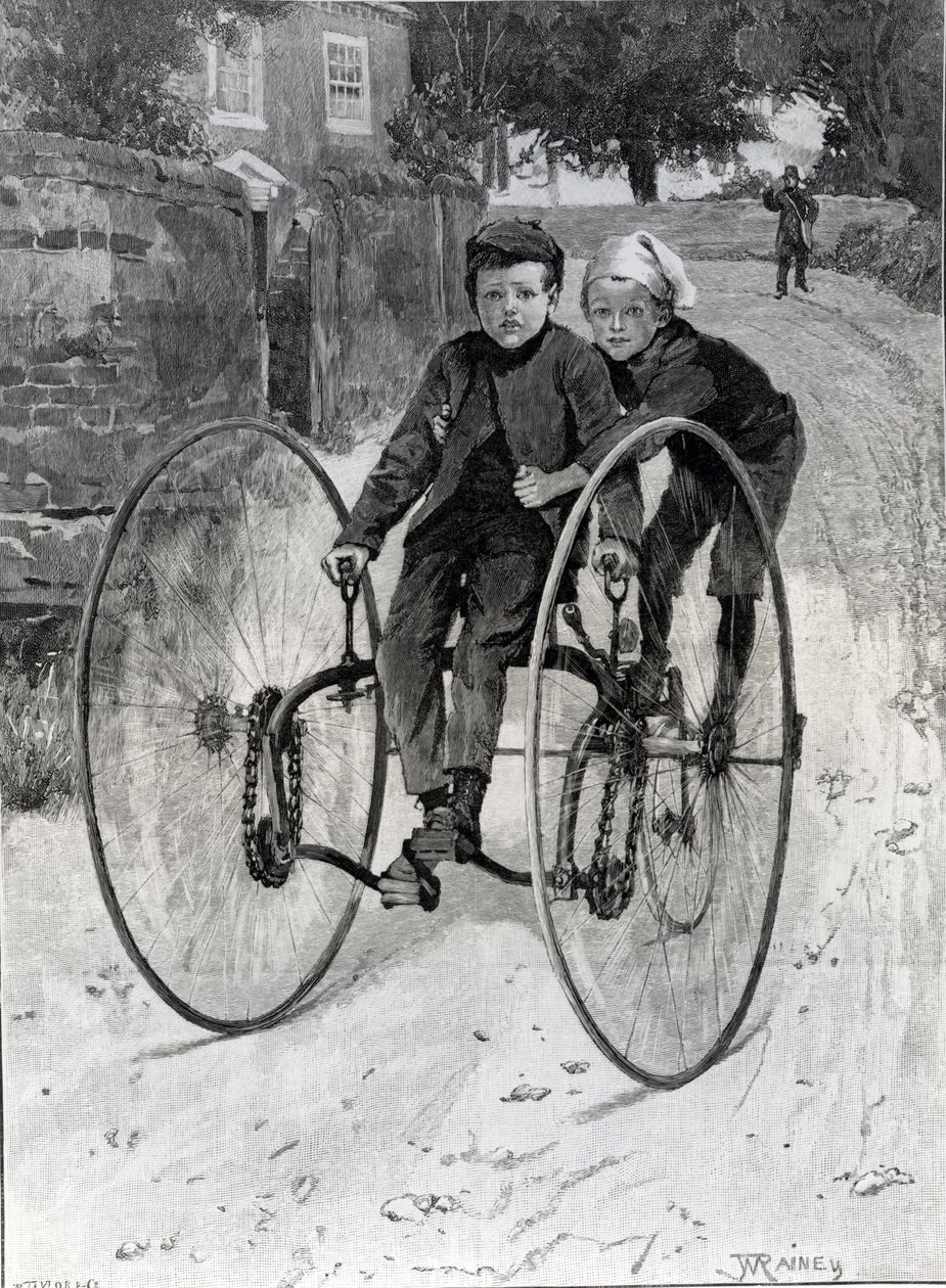 被盗的骏马，两个男孩骑三轮车，1891年 作者 威廉·雷尼