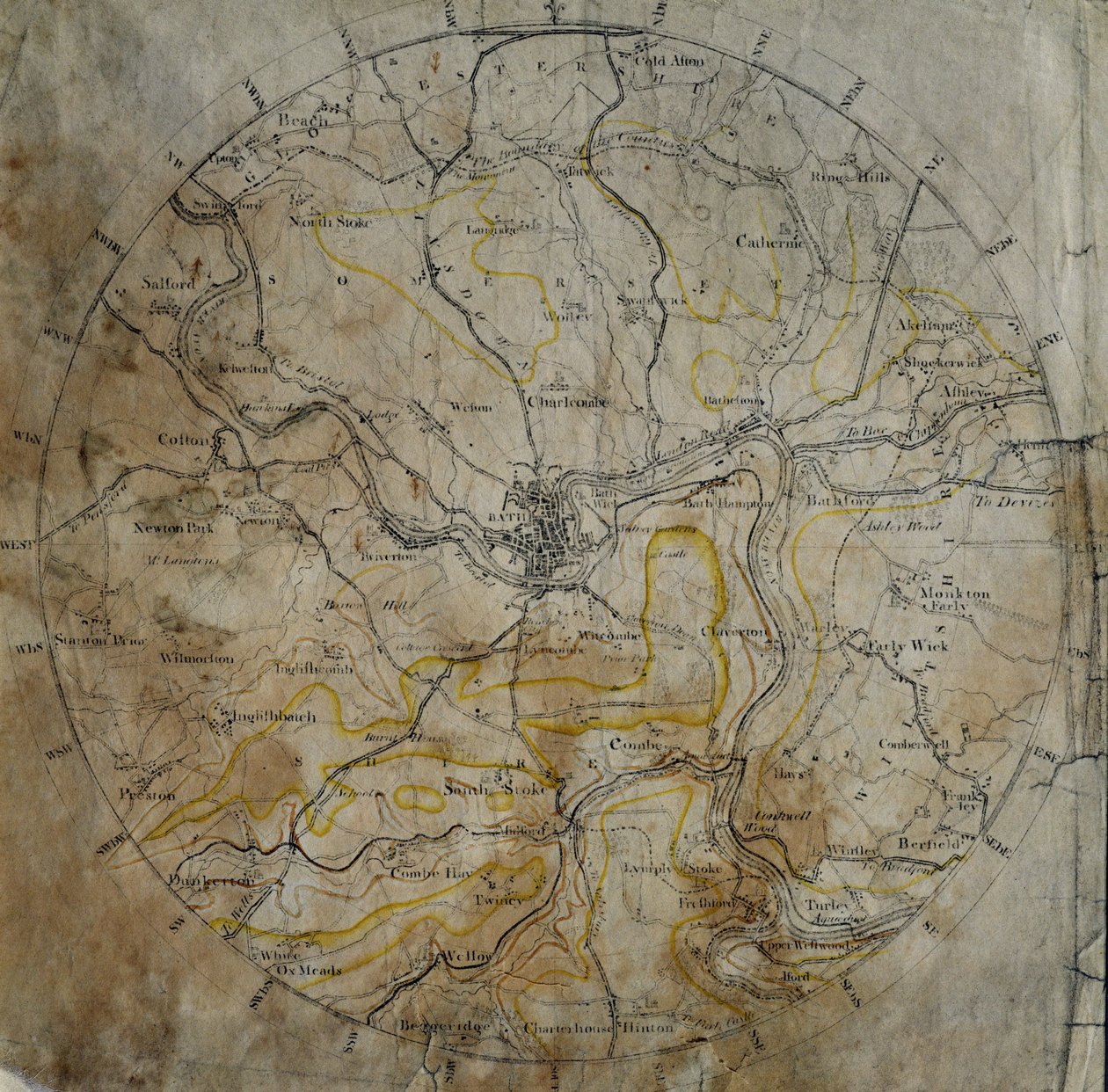 巴斯附近的地质地图，由John Cary雕刻，然后由艺术家手工着色，1799年 作者 威廉·史密斯