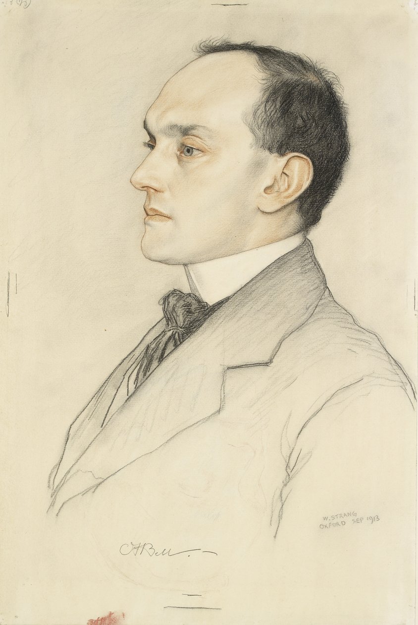 查尔斯·弗朗西斯·贝尔（Charles Francis Bell）的肖像，1913年（苍白的赭色准备上的彩色蜡笔） 作者 威廉·斯特兰德