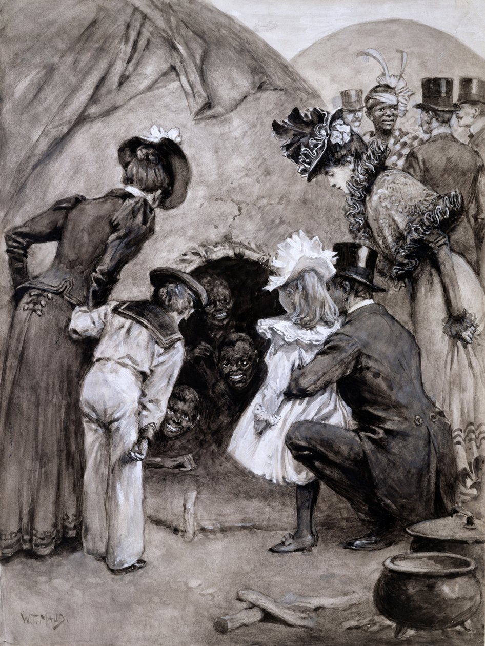 1899年在伯爵宫的南非野人（偷笔和纸上洗），“偷看当地人” 作者 威廉·莫德