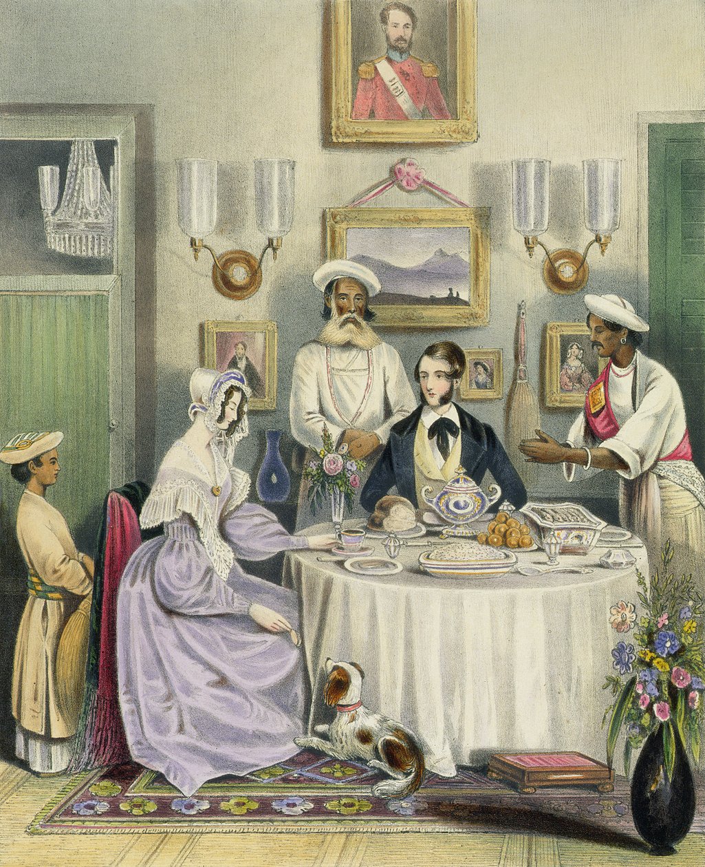 早餐，来自&39;Anglo Indians&39;的3号板，由J. Bouvier雕刻，1842年 作者 威廉·泰勒
