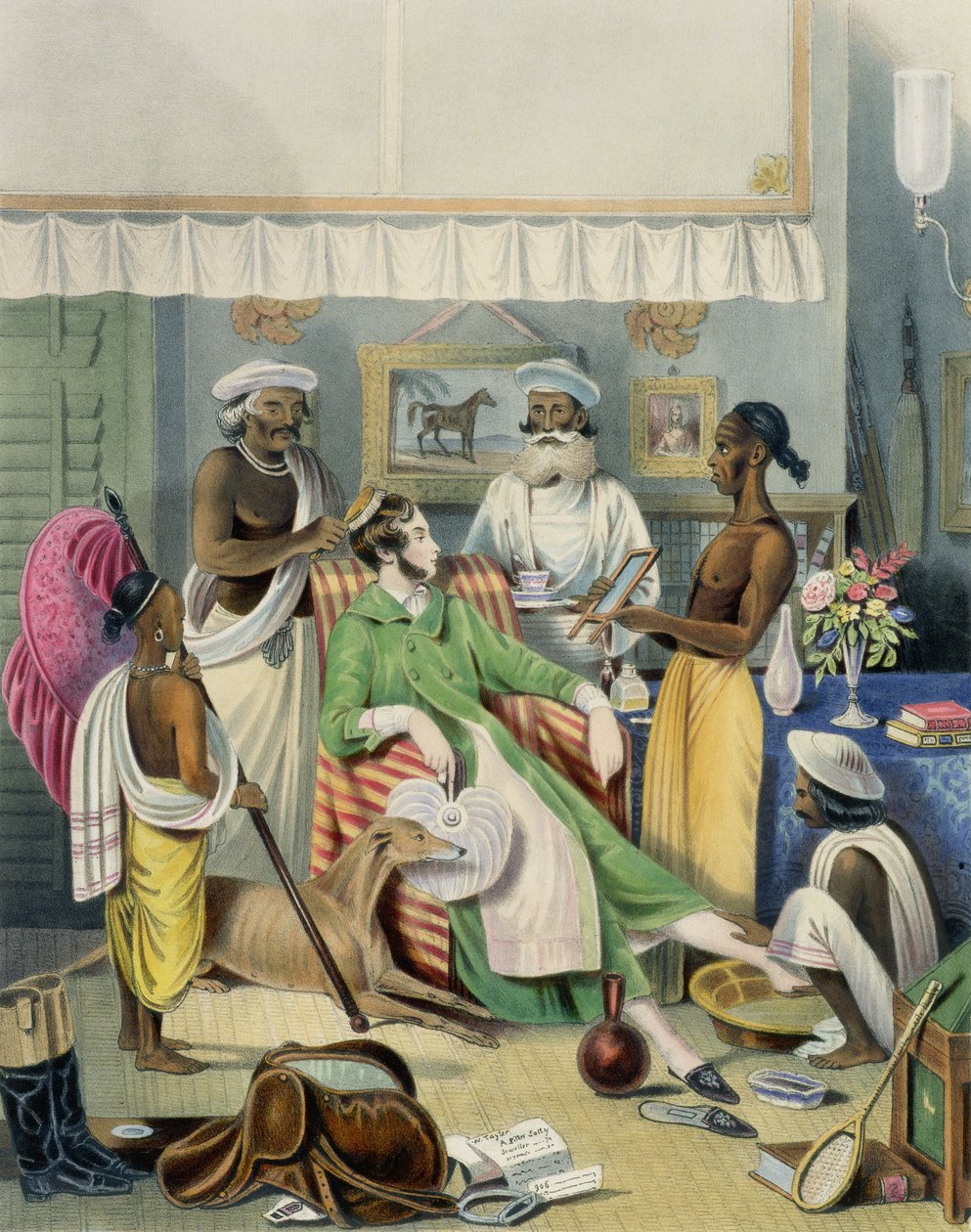 The Young Civilian&39;s Toilet，来自&39;Anglo Indians&39;的盘子1，由J. Bouvier雕刻，1842年 作者 威廉·泰勒