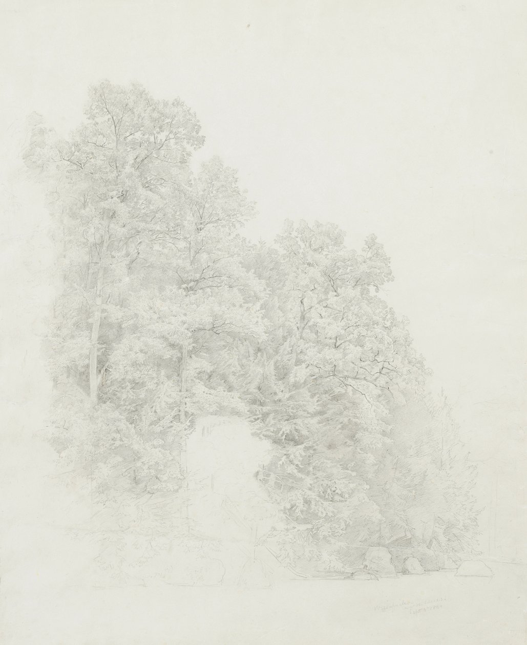Wissahickon银行，1869年（石膏在奶油编织纸上） 作者 威廉·特罗斯特·理查兹