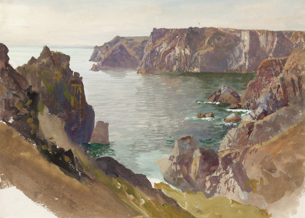 海岸线，康沃尔郡，c.1877-80（白色织物纸上的水粉和水粉） 作者 威廉·特罗斯特·理查兹