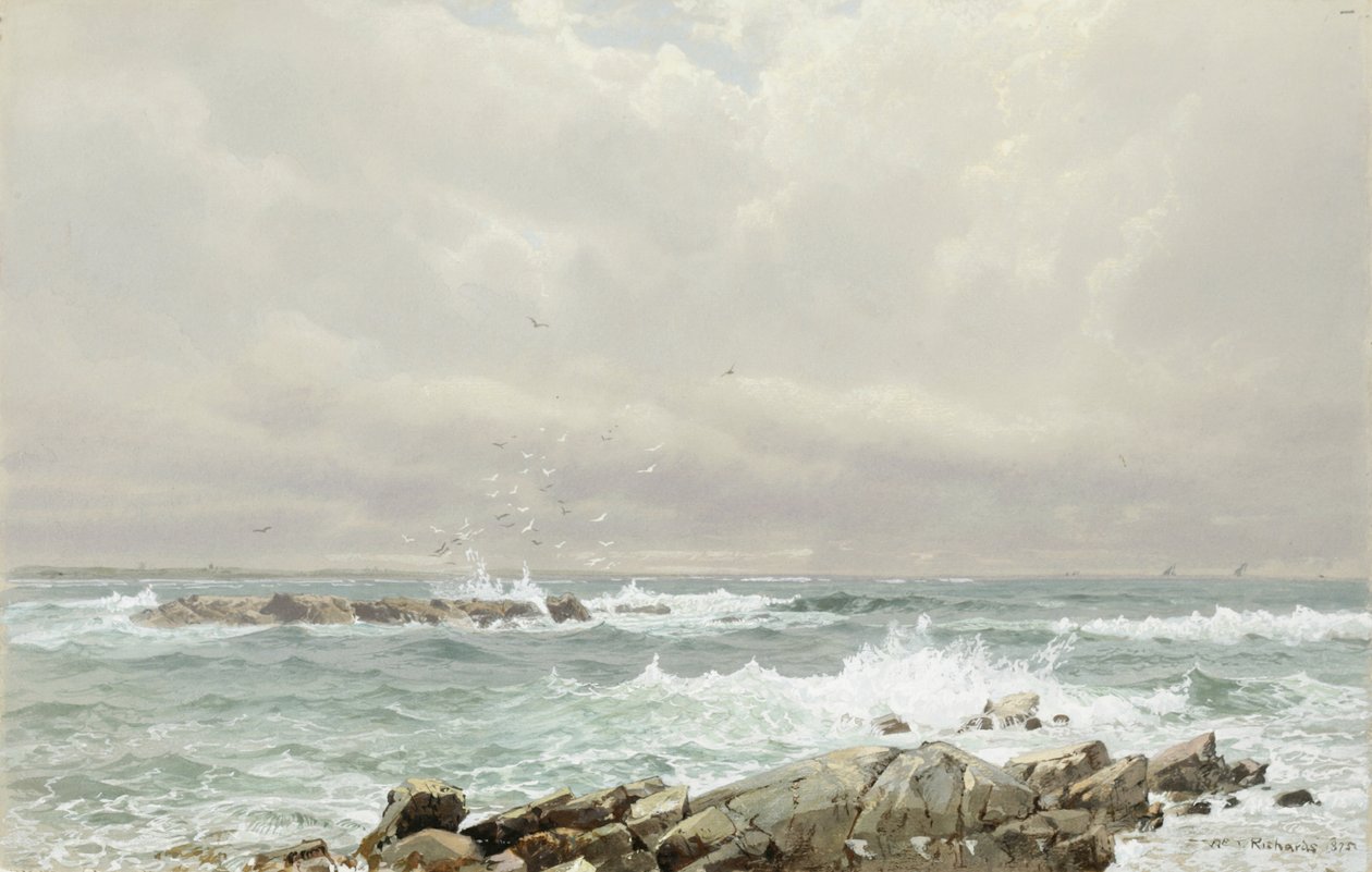 海景，1875年（wc＆奶油编织纸上的水粉） 作者 威廉·特罗斯特·理查兹
