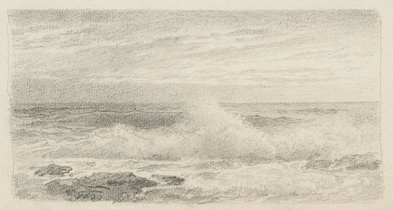 喷雾海景，1900-05（浅黄色纸上的石墨） 作者 威廉·特罗斯特·理查兹