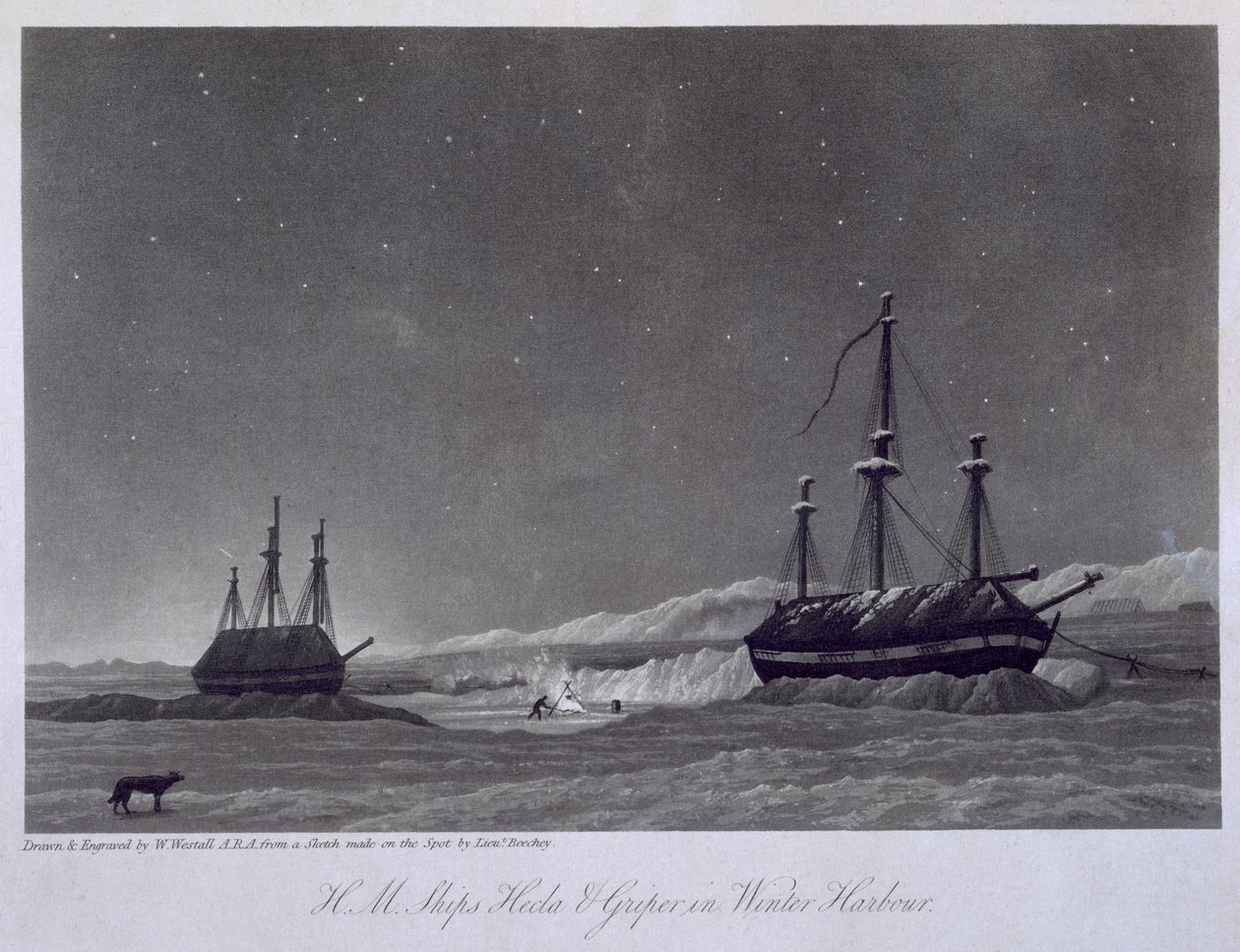 HM在夏季港口发售Hecla und Griper，来自“1819  -  20年间从大西洋到太平洋发现西北通道的航行”，William Edward Par 作者 威廉韦斯特尔