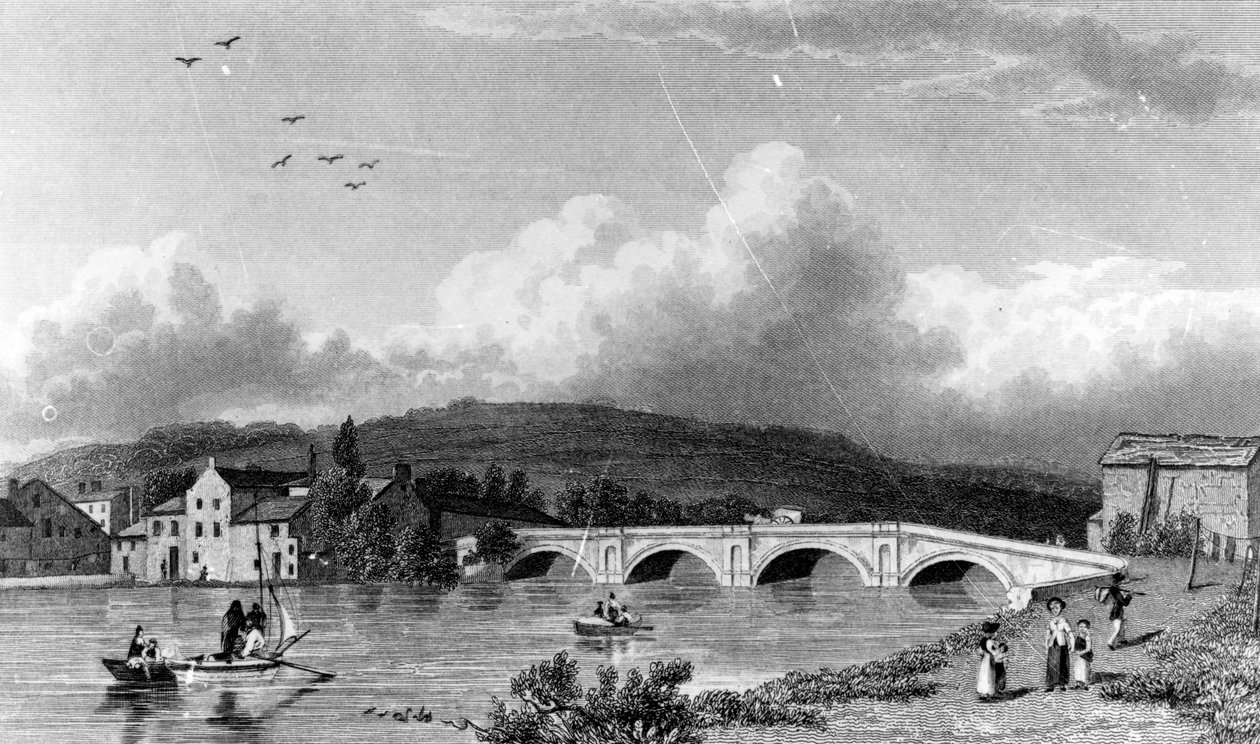 Strammongate Bridge，Kendal，由E. Find，1830年雕刻 作者 威廉韦斯特尔