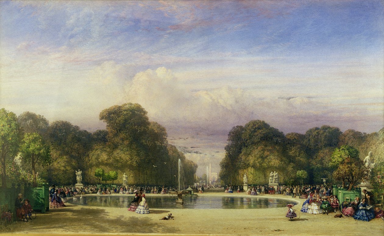 杜乐丽花园（Tuileries Gardens），距离凯旋门（Arc de Triomphe in the Distance），1858年 作者 威廉·怀尔德
