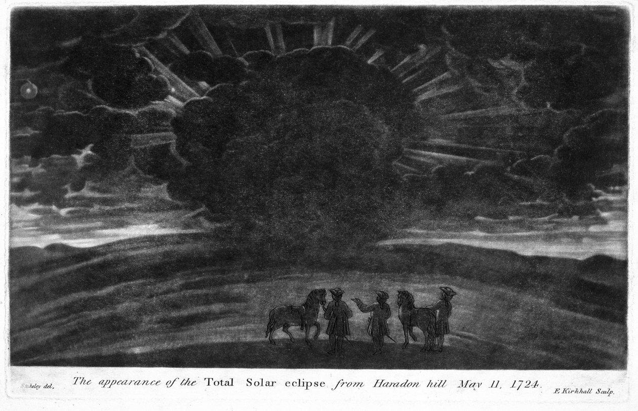 1724年5月11日Haradon Hill的日全食的外观，由E. Kirkhall（mezzotint）雕刻而成 作者 威廉·斯托克利之后