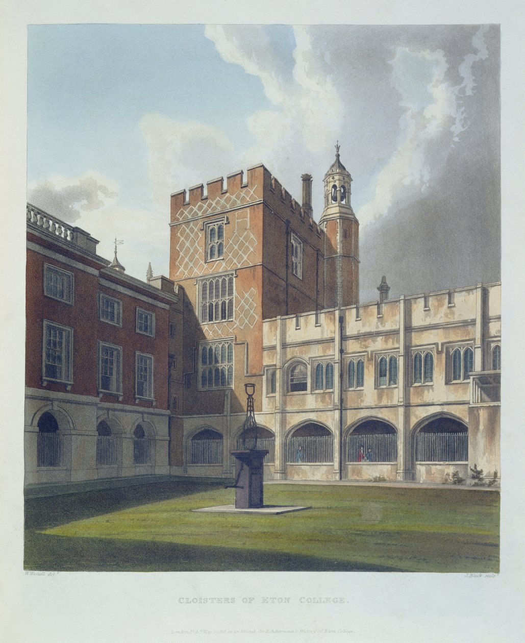 伊顿学院的回廊，伊顿公学历史，学院历史的一部分，由J. Bluck（fl.1791-1831）酒吧雕刻。作者：R. Ackermann，1816年（aquatint） 作者 威廉·韦斯特尔之后