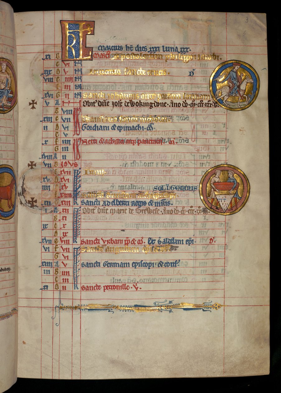 322 f.3r女士，5月，一名男子猎鹰，来自&39;De Brailes Psalter&39;的插图，c.1250 作者 威廉·德·布雷莱斯