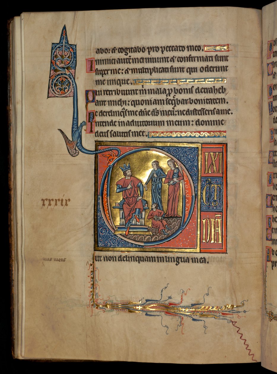 322 f.41v女士，诗篇38，最初的D，所罗门的审判，来自&39;De Brailes Psalter&39;的插图，c.1250 作者 威廉·德·布雷莱斯