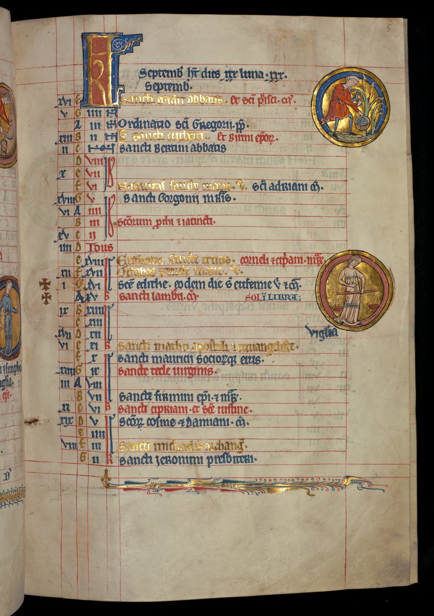9月22日，一位男子采摘水果，来自&39;De Brailes Psalter&39;的插图，c.1250 作者 威廉·德·布雷莱斯