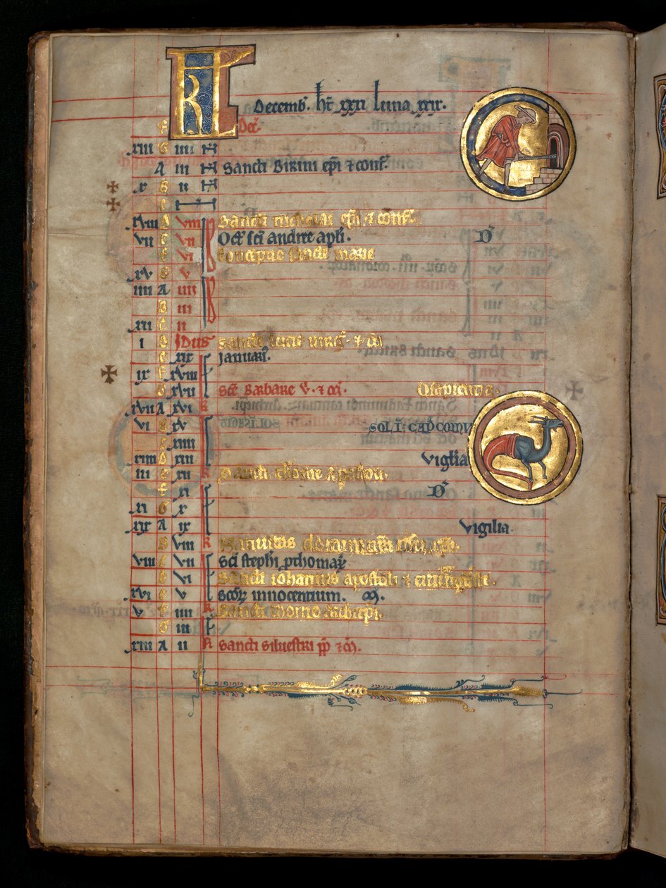 12月份的女士322 f.6v，一名男子将烤饼放在烤箱里，插图来自&39;De Brailes Psalter&39;，c.1250 作者 威廉·德·布雷莱斯