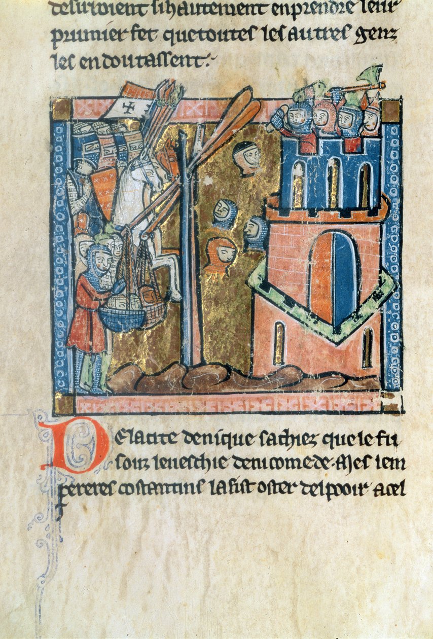 Fr.2630 f.22v十字军在1097年从Estoire d&39;Outremer轰炸尼西亚 作者 轮胎的威廉
