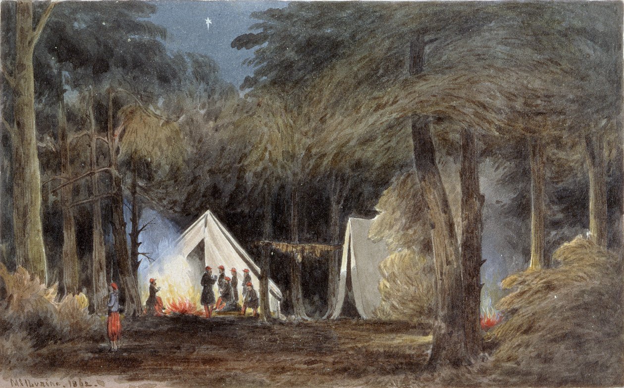 1862年，弗吉尼亚州Duryea的Zouaves营地（纸上的水粉和水粉） 作者 小威廉·威廉