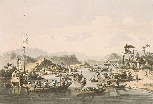 大佛河上的科钦-中国航运，板块15，来自约翰-巴罗（1764-1848）的《科钦纳远航》，由托马斯-梅特兰（1755-1823）1806年雕刻（水印）。 作者 威廉（后）亚历山大