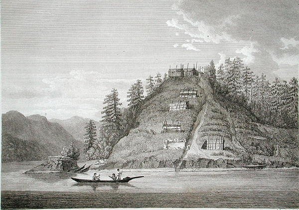 布特运河入口处的友好印第安人村，由J. Landseer雕刻，约1790-99年（雕刻）。 作者 威廉（后）亚历山大