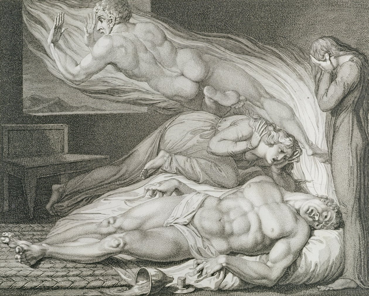 《强恶之人之死》，第 6 页，威廉·布莱克（William Blake，1757-1827 年）《坟墓，一首诗》中的插图，由路易吉·斯基亚沃内蒂（Luigi Schiavonetti，1765-1810 年）雕刻 作者 威廉（之后）布雷克