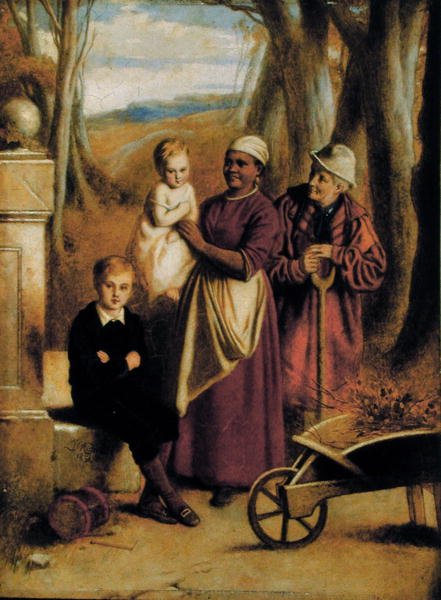 两个孩子，护士和老人（板画油画 作者 William (attr. To) Mulready