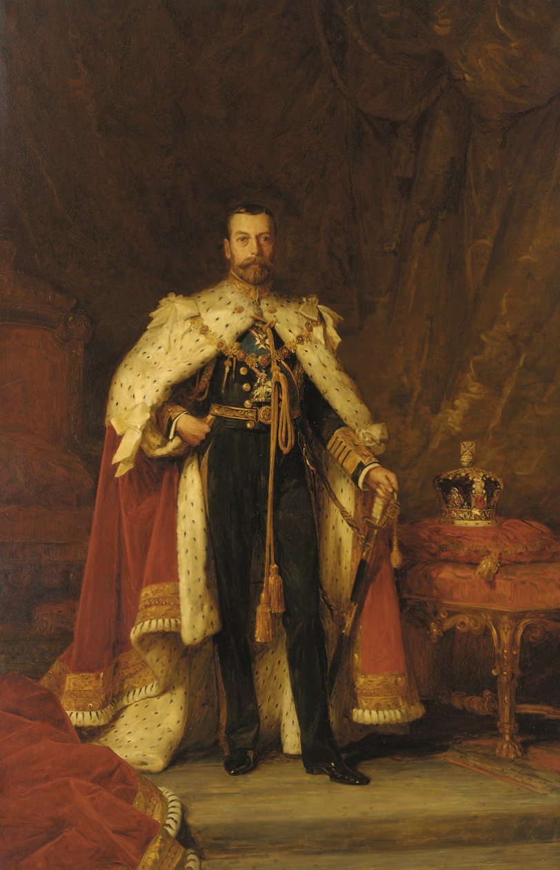 卢克·菲尔德斯爵士（Sir Luke Fildes）之后加冕乔治五世国王的加冕画像（布面油画） 作者 威廉·孟席斯
