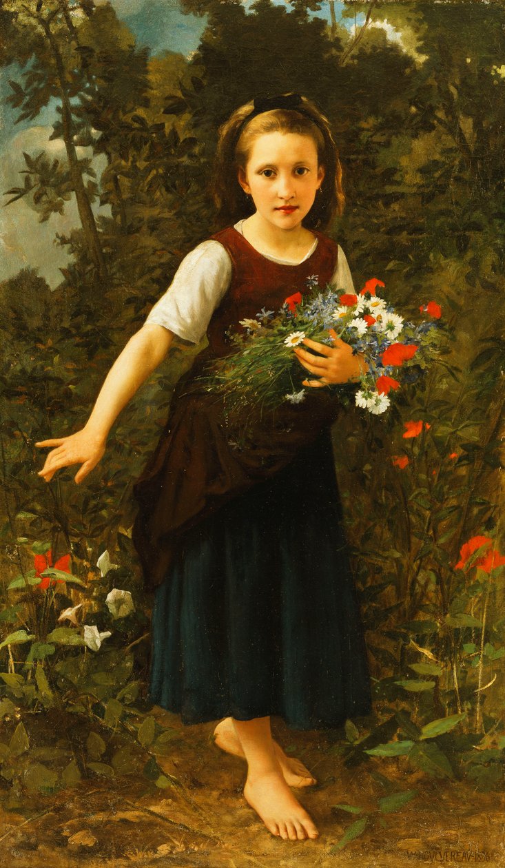 布鲁克拿着一束鲜花的小女孩，1886年 作者 威廉·阿道夫·布格罗