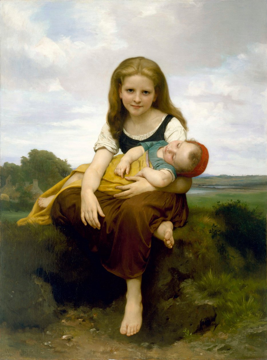 “姐姐”（La Soeur ainee）威廉·阿道夫·布格罗画作（1825-1905）1869 年 - 布面油画 - 昏暗 130x97,2 cm 休斯顿美术博物馆 作者 威廉·阿道夫·布格罗