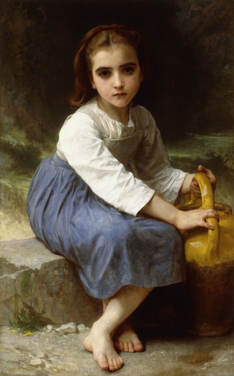 年轻的女孩，一个投手；带水罐的小女孩，1885年 作者 威廉·阿道夫·布格罗