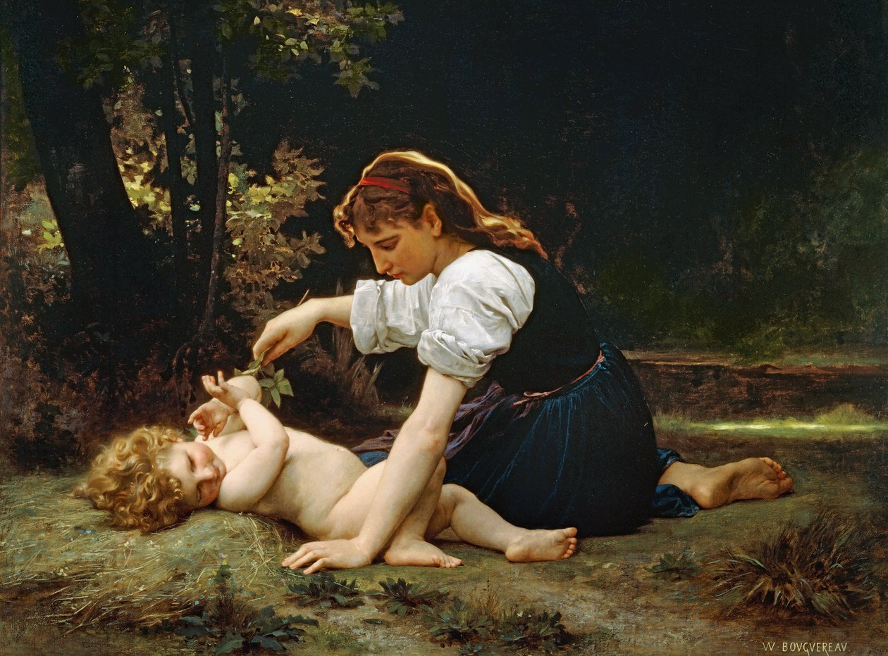 年轻的女人和孩子，1881年 作者 威廉·阿道夫·布格罗