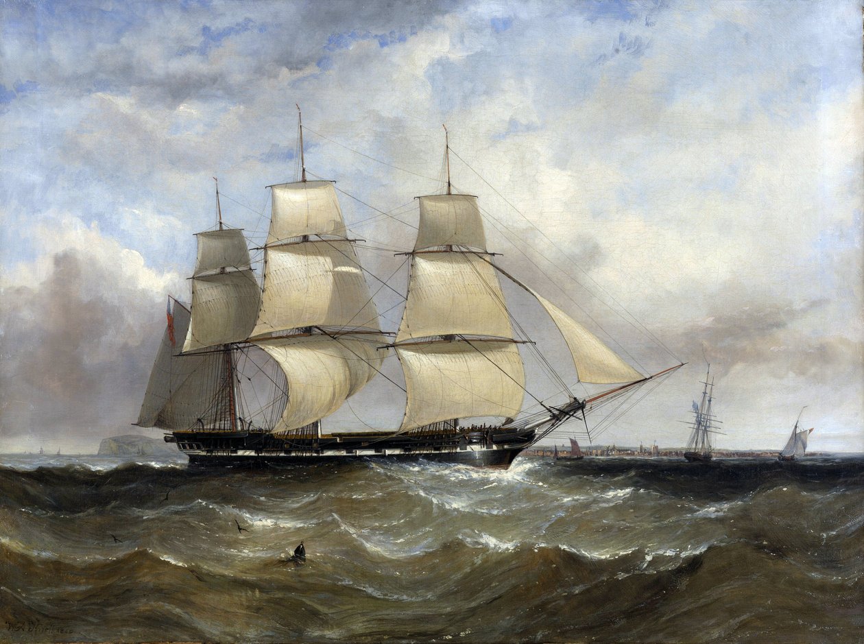 离岸的 "Mountstewart Elphinstone "号船。布面油画 作者 威廉·阿道夫·克奈尔