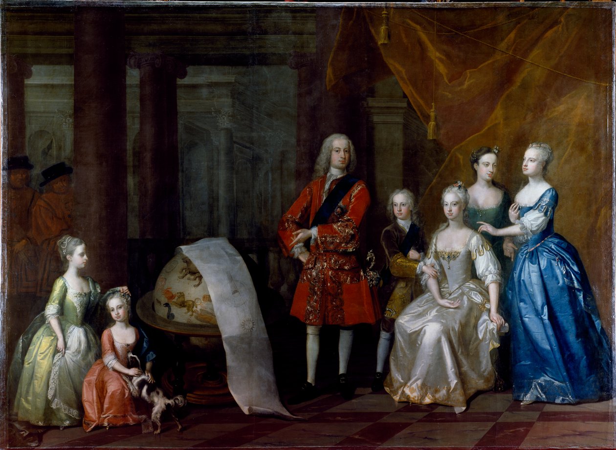 Group portrait of Frederick, Prince of Wales, with his brother the Duke of Cumberland and their five sisters 作者 威廉·艾克曼