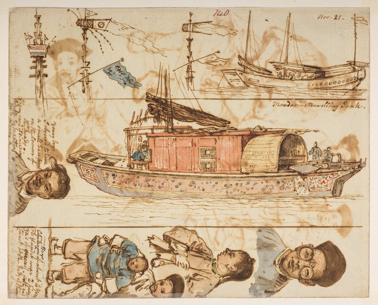140 曼达林的旅行箱，选自马戛尔尼勋爵于 1792 年至 1794 年间使节中国期间绘制的 372 幅风景、海岸线、服饰和日常生活画册（纸面铅笔和水彩画） 作者 威廉·亚历山大