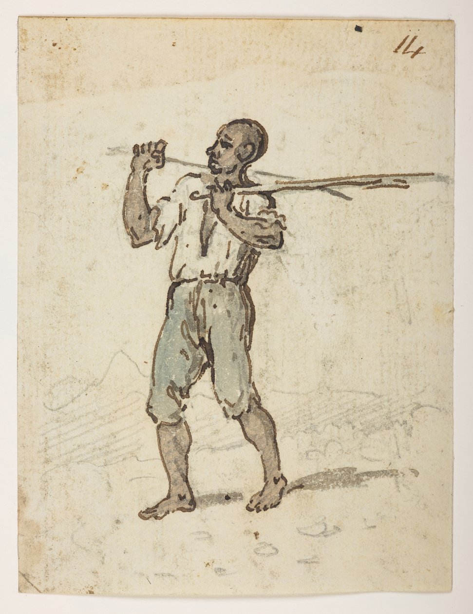 14 Inhabitant of St. Jago. 摘自马戛尔尼勋爵于 1792 年至 1794 年间出使中国期间绘制的 372 幅风景、海岸线、服饰和日常生活画册（纸面铅笔和水彩） 作者 威廉·亚历山大