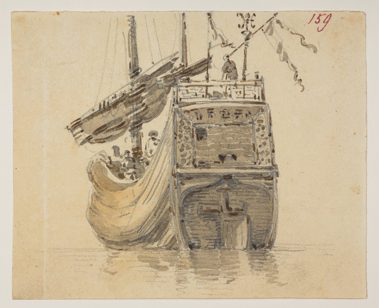 159 A boat.，选自马戛尔尼勋爵于 1792 年至 1794 年间出使中国期间绘制的 372 幅风景、海岸线、服饰和日常生活图册（纸面铅笔和水彩画） 作者 威廉·亚历山大