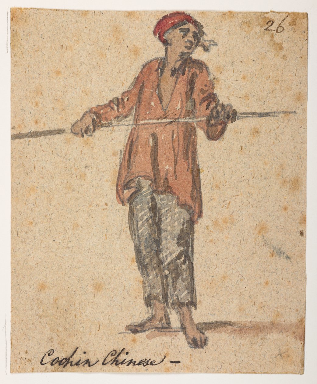 26 "科钦中国人"，选自马戛尔尼勋爵于 1792 年至 1794 年间出使中国期间绘制的 372 幅风景、海岸线、服饰和日常生活画册（纸面铅笔和水彩画） 作者 威廉·亚历山大