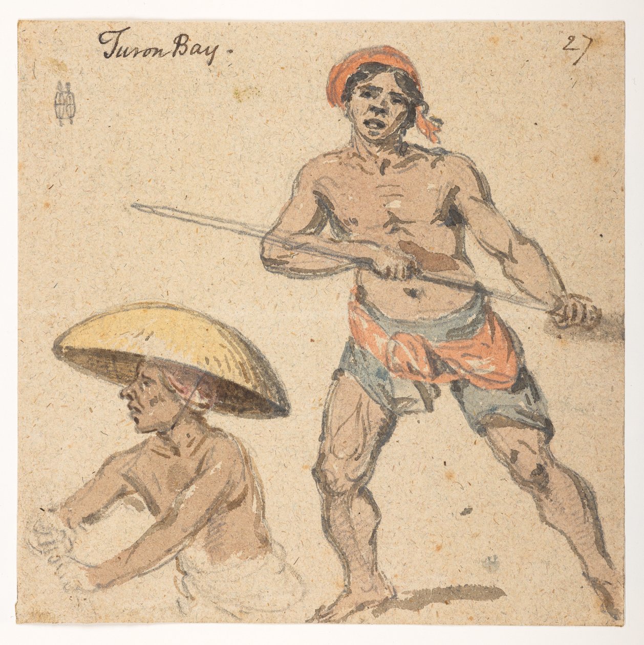 27 《都龙湾的两个男人》，选自马戛尔尼勋爵于 1792 年至 1794 年间出使中国期间绘制的 372 幅风景、海岸线、服饰和日常生活画册（纸面铅笔和水彩画） 作者 威廉·亚历山大