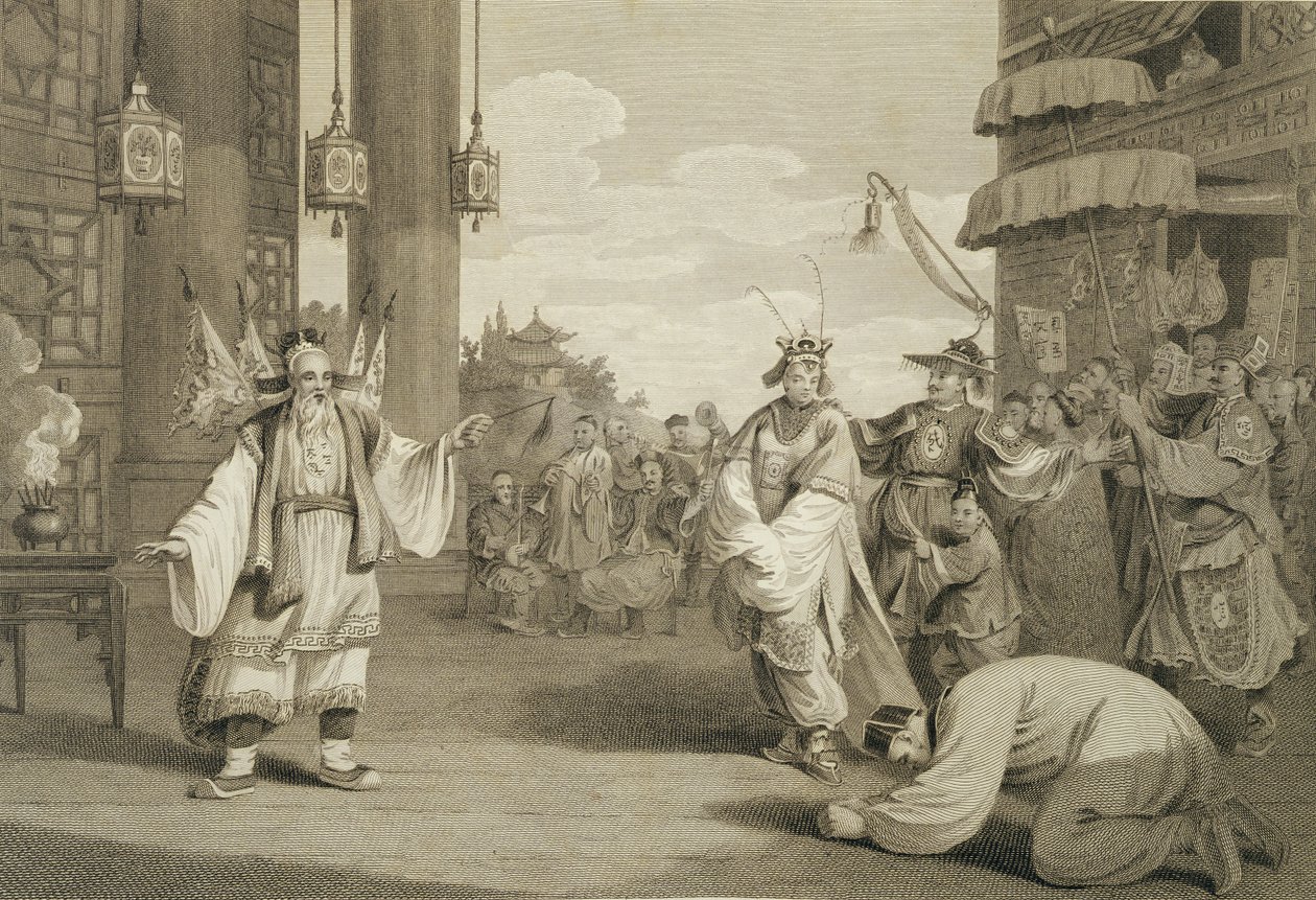 中国舞台上的一个历史剧场景，由James Heath（1757-1834）酒吧刻。作者：G. Nicol，1796 作者 威廉·亚历山大