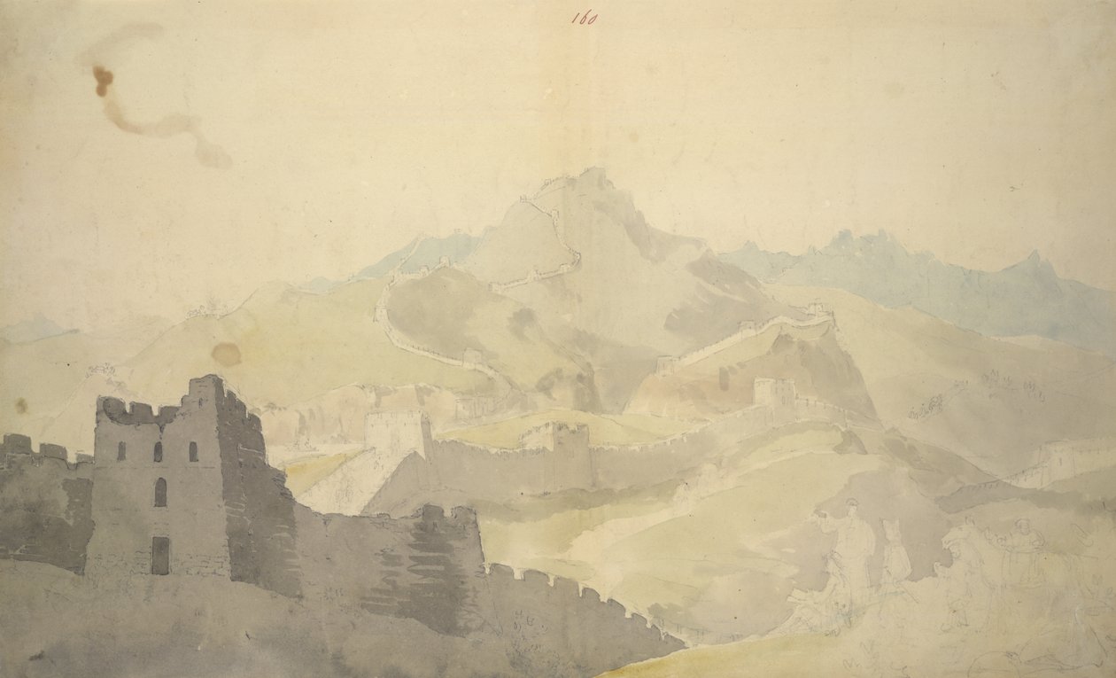 中国长城》，选自马戛尔尼勋爵在使华期间绘制的 220 幅图画，主要是海岸线、服饰和日常生活的剖面图，WD 961，页 60 作者 威廉·亚历山大