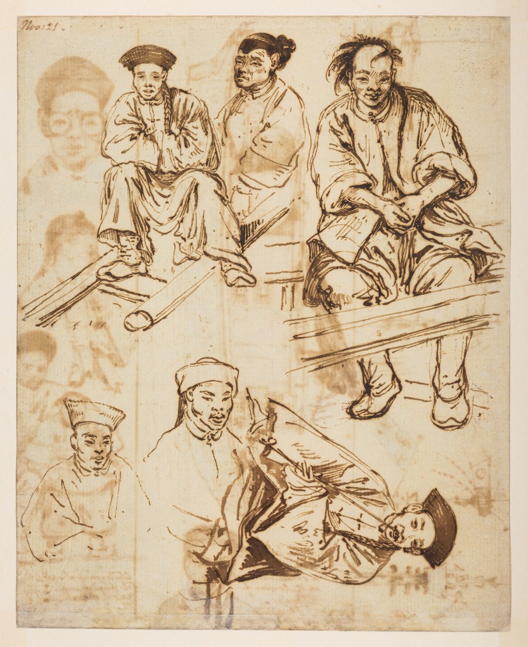[f.57 140v 人物研究，中国男子。11月21日"，选自马戛尔尼勋爵在 1792 年至 1794 年间出使中国期间绘制的 372 幅风景、海岸线、服饰和日常生活画册（纸面铅笔和水彩画） 作者 威廉·亚历山大
