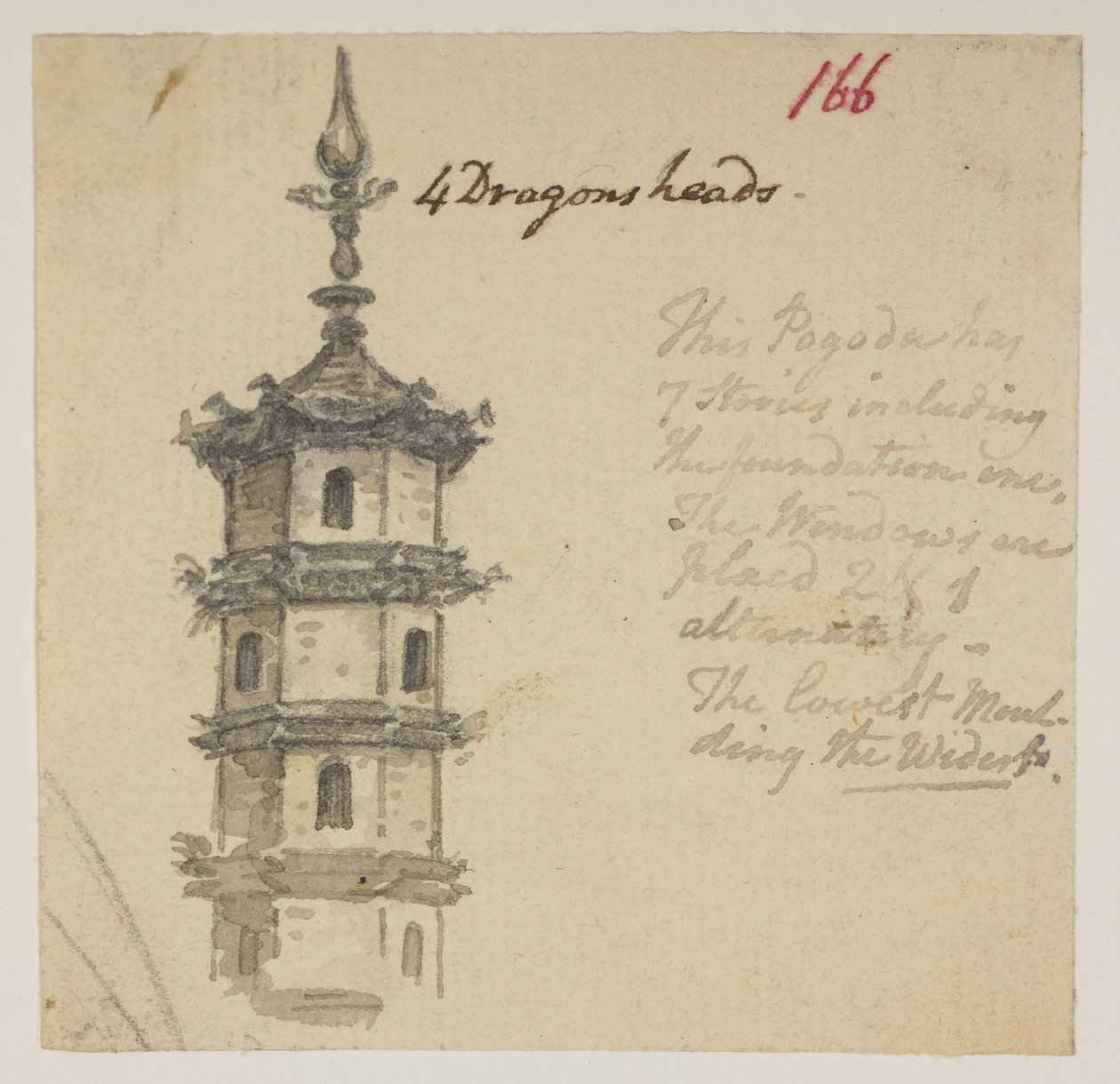 f.63 166 Temple.，选自马戛尔尼勋爵于 1792 年至 1794 年间出使中国期间绘制的 372 幅风景、海岸线、服饰和日常生活画册（纸面铅笔和水彩画） 作者 威廉·亚历山大