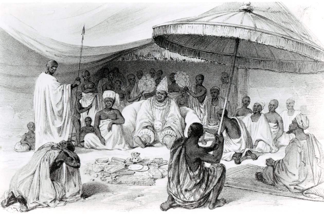 Attah，来自&39;尼日尔河上的风景如画，于1832年至1933年在兰德的最后一次访问期间勾勒出的&39;，1840年查尔斯·哈格的石版画 作者 威廉·艾伦
