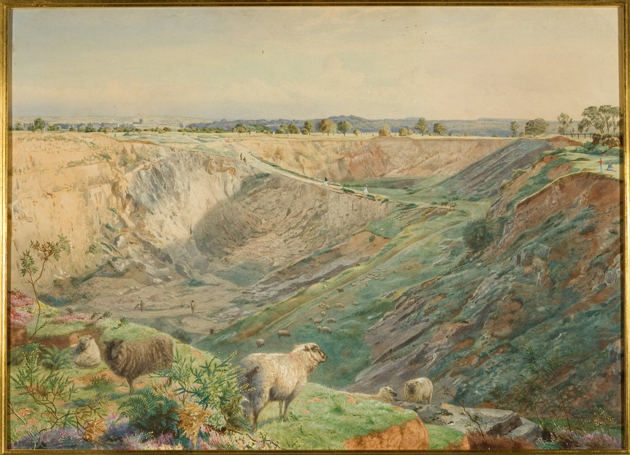 Durdham Down 的采石场，c.1865（纸上水彩画和人体彩绘） 作者 William Arnee (attr. to) Frank