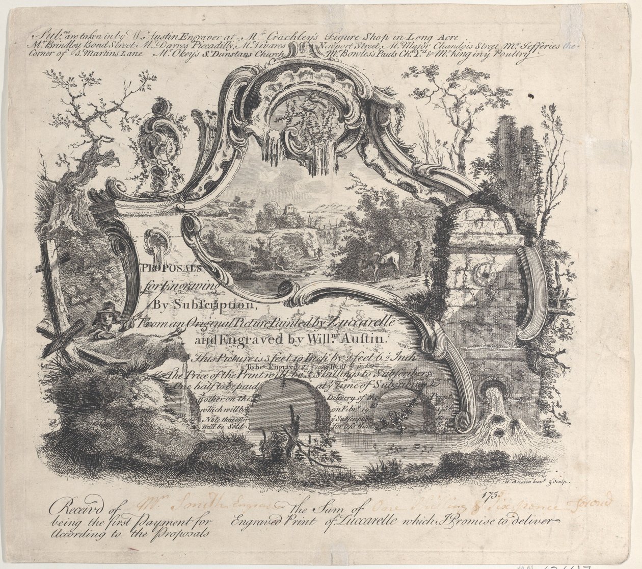 根据Zuccarelle绘制的原画，通过订阅进行雕刻的建议，1756年。 作者 威廉·奥斯丁